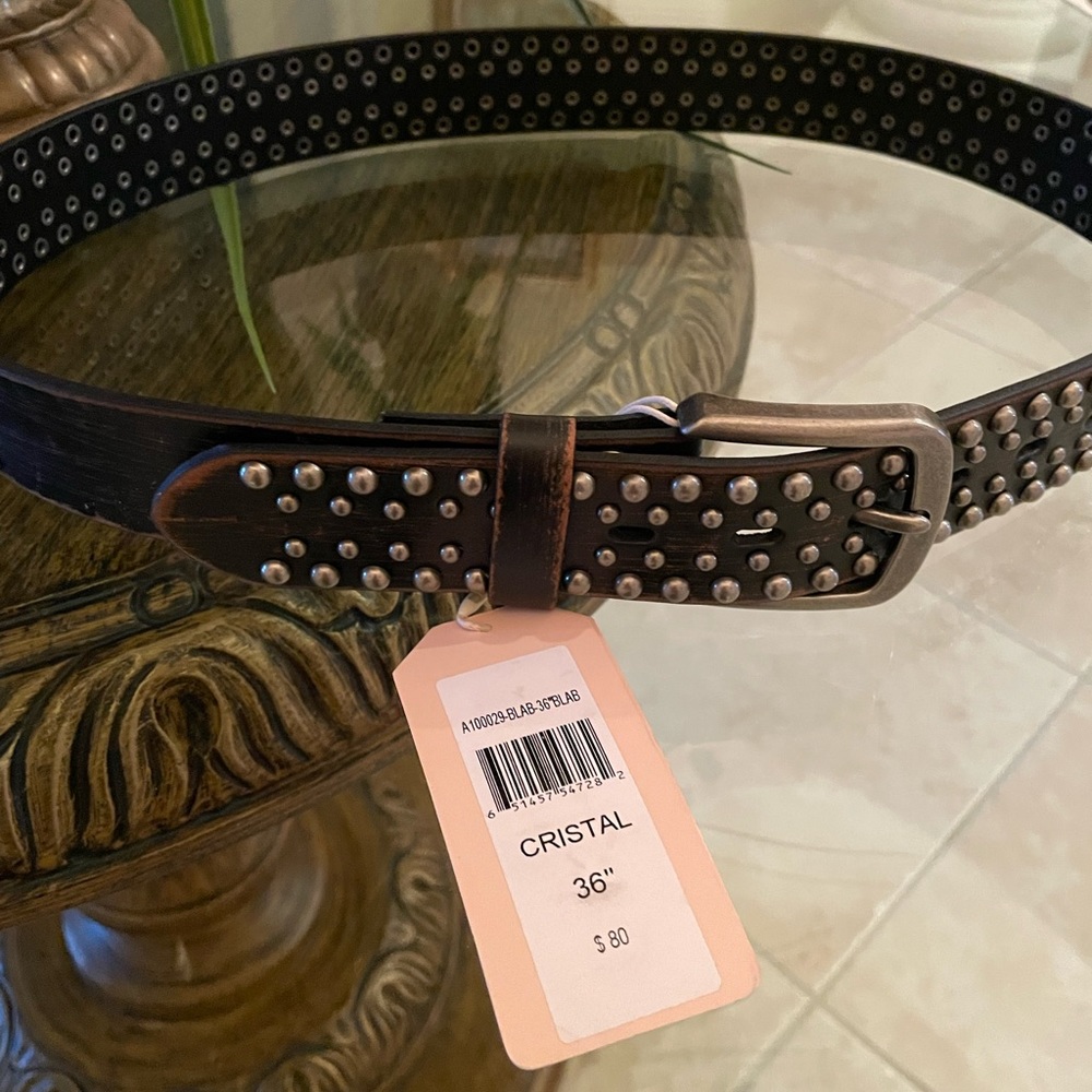 Black leather belt with studding